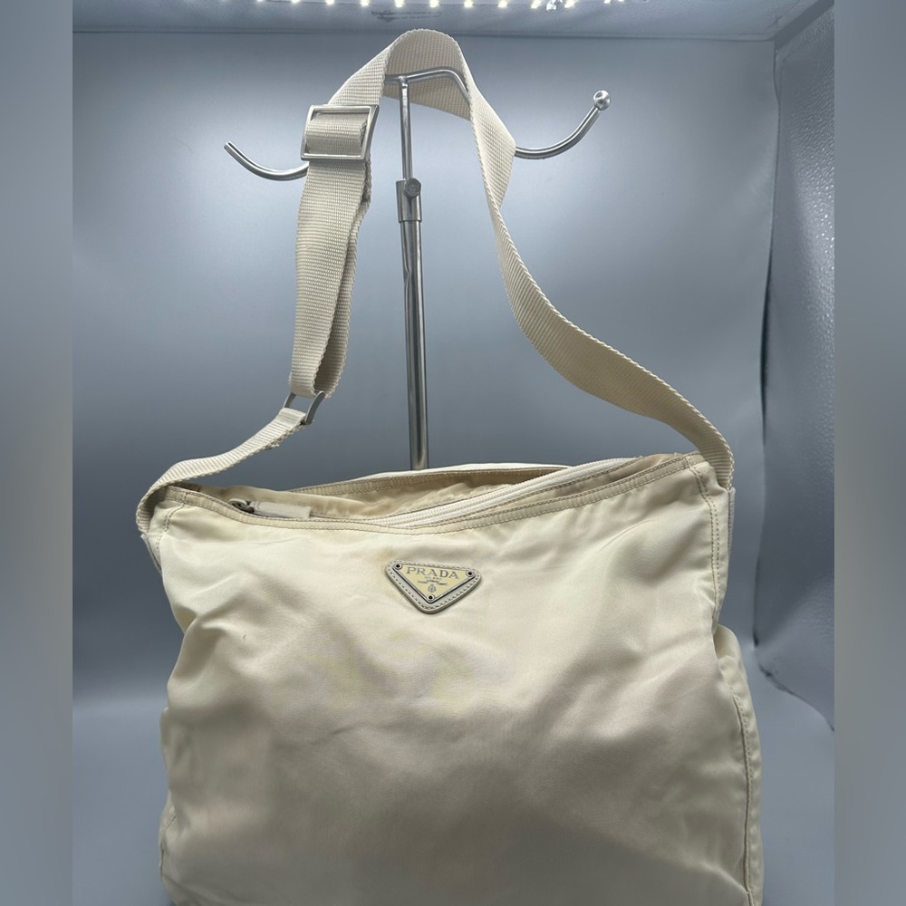 Prada Saffiano Nylon Ivory Beige Messenger Bag VINTAGE